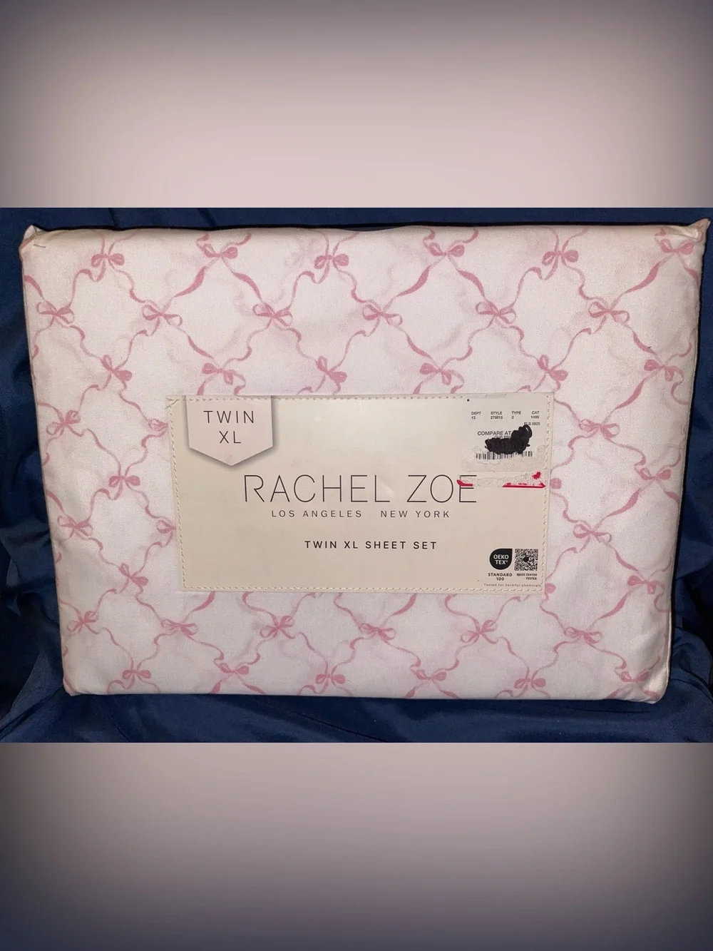 Rachel Zoe Twin XL Sheet Set Pink Ribbon Pattern